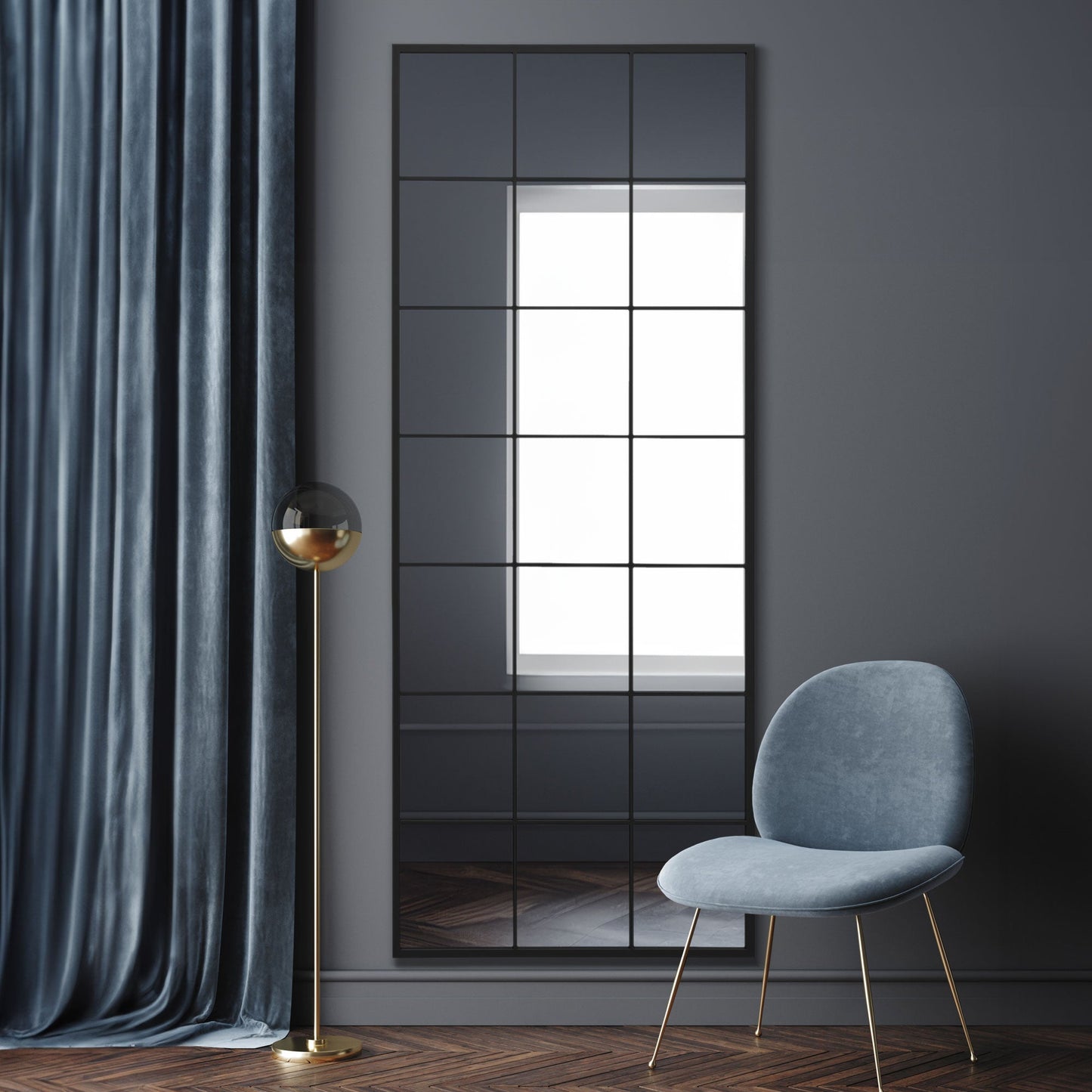 The Fenestra - Sleek Black Leaning/Walled Mirror 79" x 31" (200CM x 80CM)-2