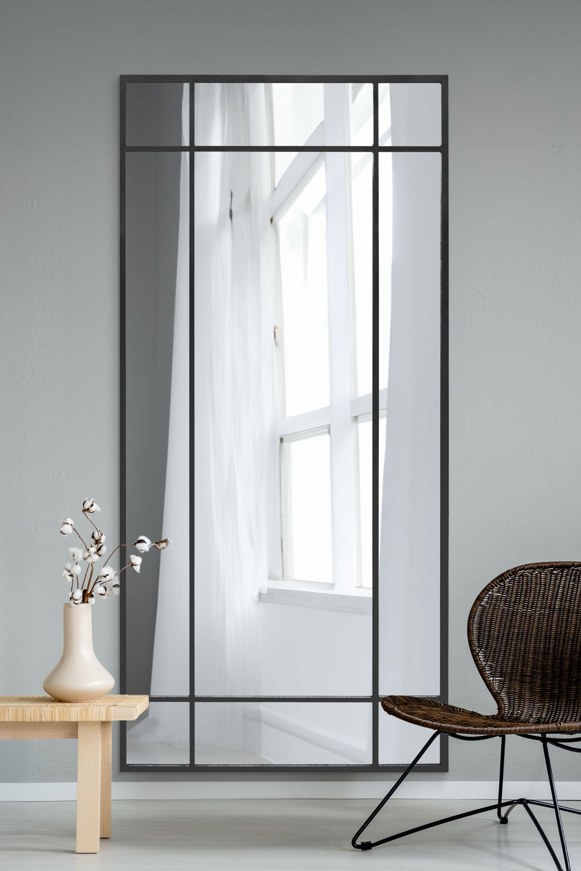 The Fenestra - Modern Black Wall and Floor Mirror 71" x 33" (180 x 85CM)-1