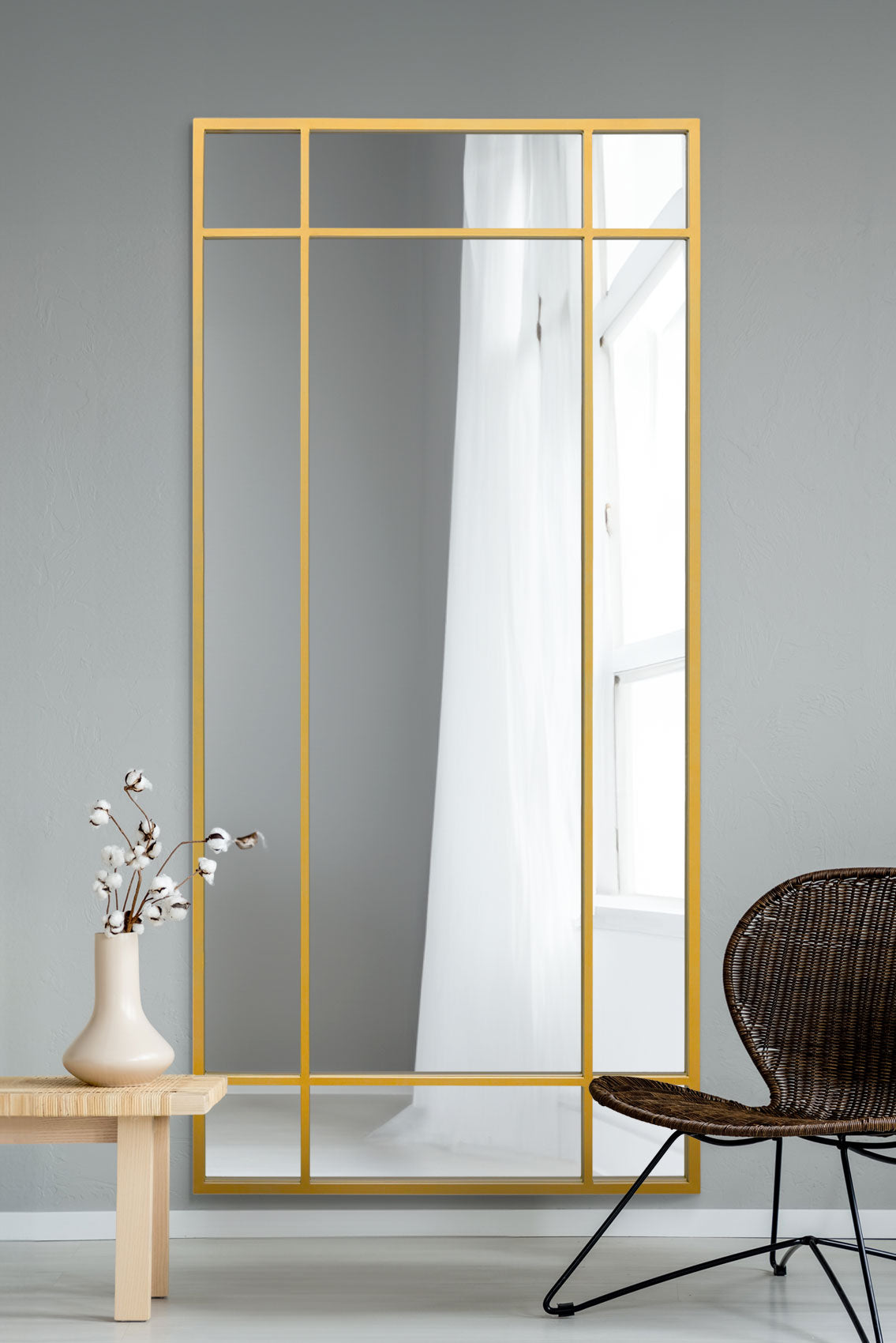 The Fenestra - Modern Gold Leaning Wall Mirror 71" x 33" (180 x 85CM)-2