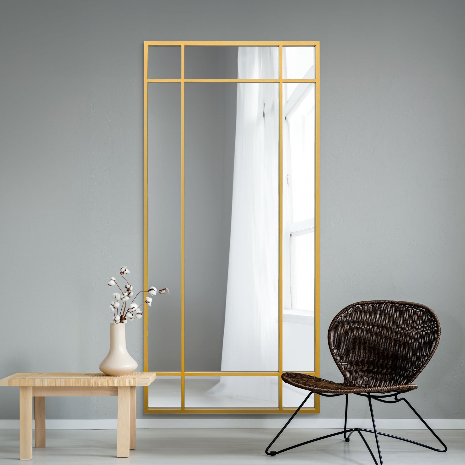 The Fenestra - Modern Gold Leaning Wall Mirror 71" x 33" (180 x 85CM)-4