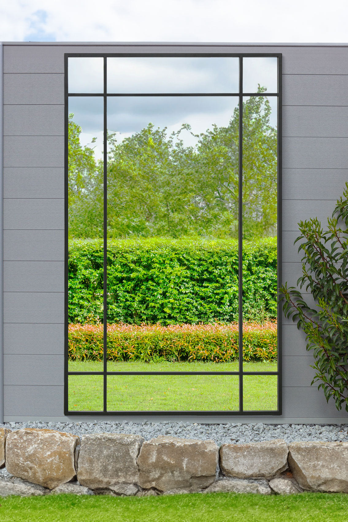 Genestra - Modern Black Leaning Wall Mirror for Garden 71"x 43" (180x110cm)-1