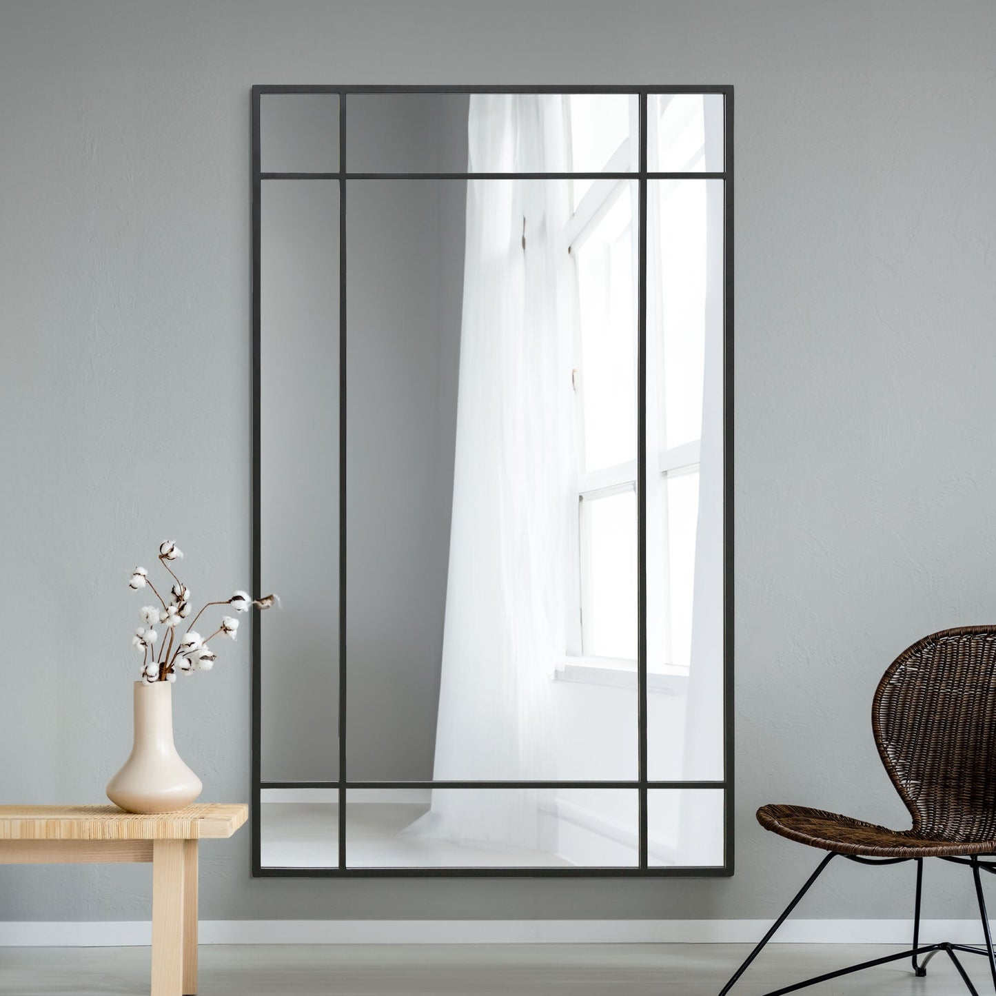 The Fenestra - Modern Black Leaning and Wall Mirror 71" x 43" (180 x 110CM)-2