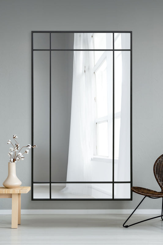 The Fenestra - Sleek Black Wall and Leaner Mirror 79" x 47" (200 x 120CM)-1