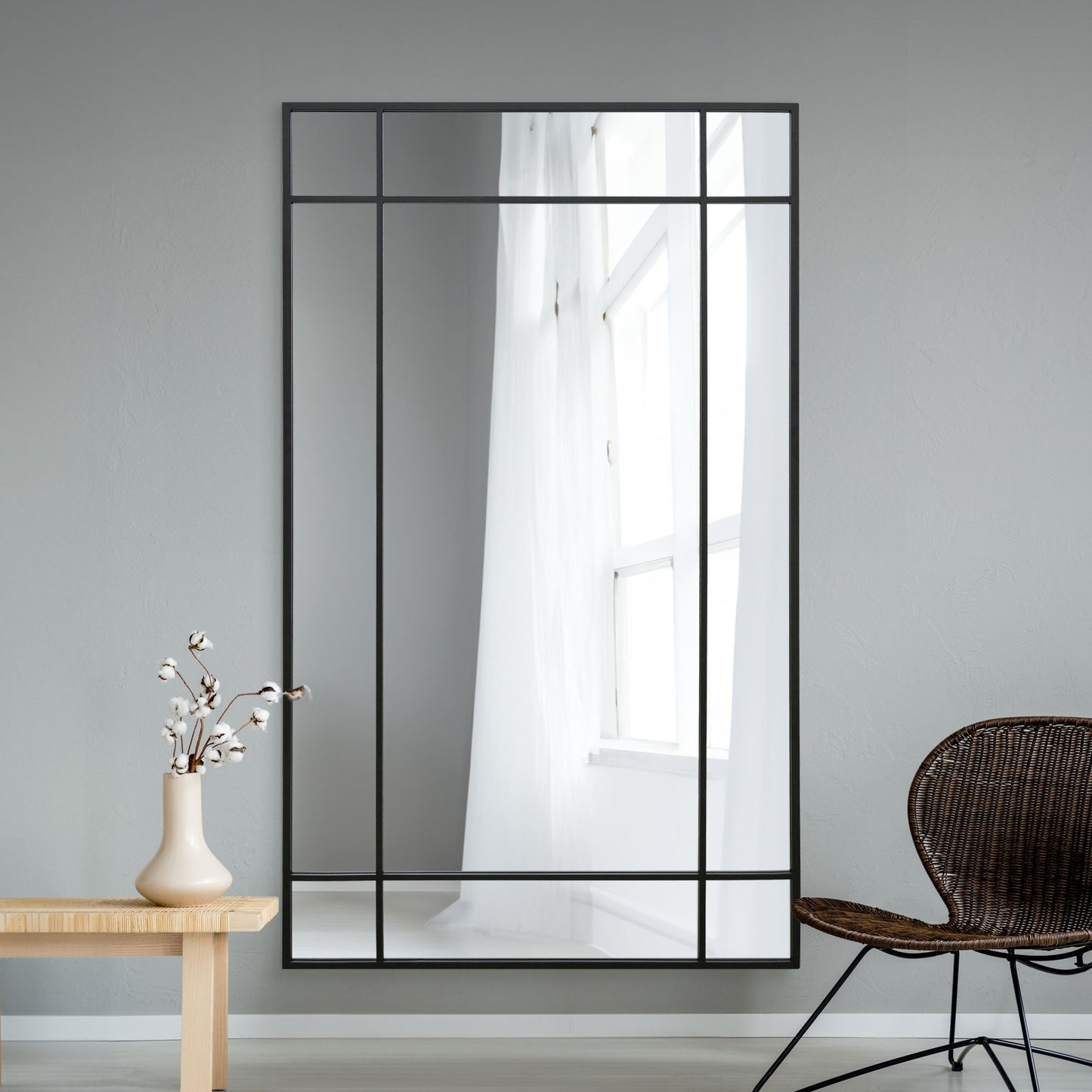 The Fenestra - Sleek Black Wall and Leaner Mirror 79" x 47" (200 x 120CM)-2