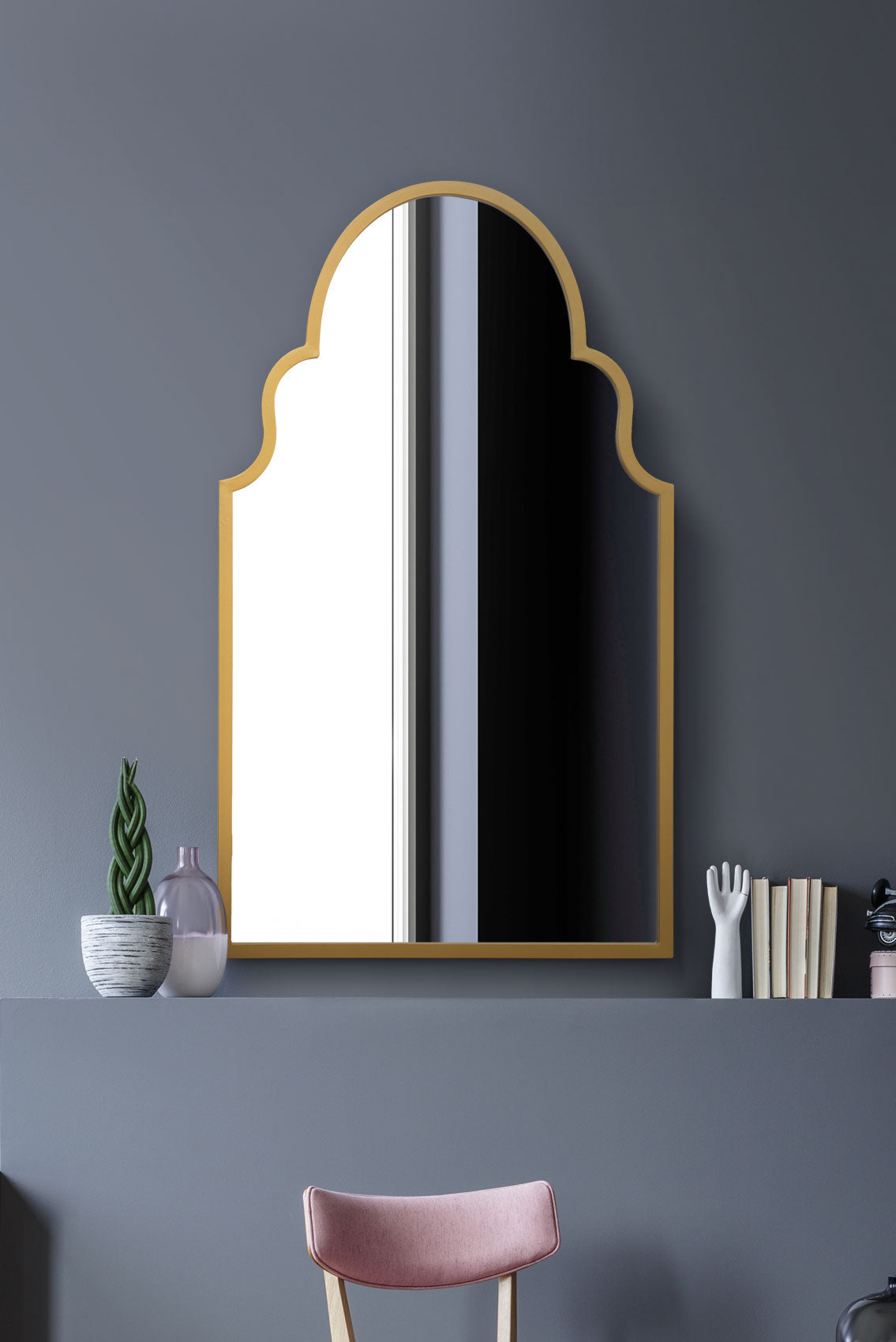 The Elegance - 41" X 24" Gold Arched Wall Mirror with Metal Frame (104CM X 61CM)-1