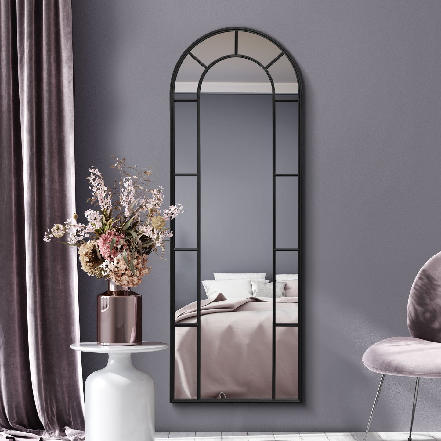 The Arcus - Black Framed Arched Full-Length Mirror 67" x 24" (170CM x 60CM)-2