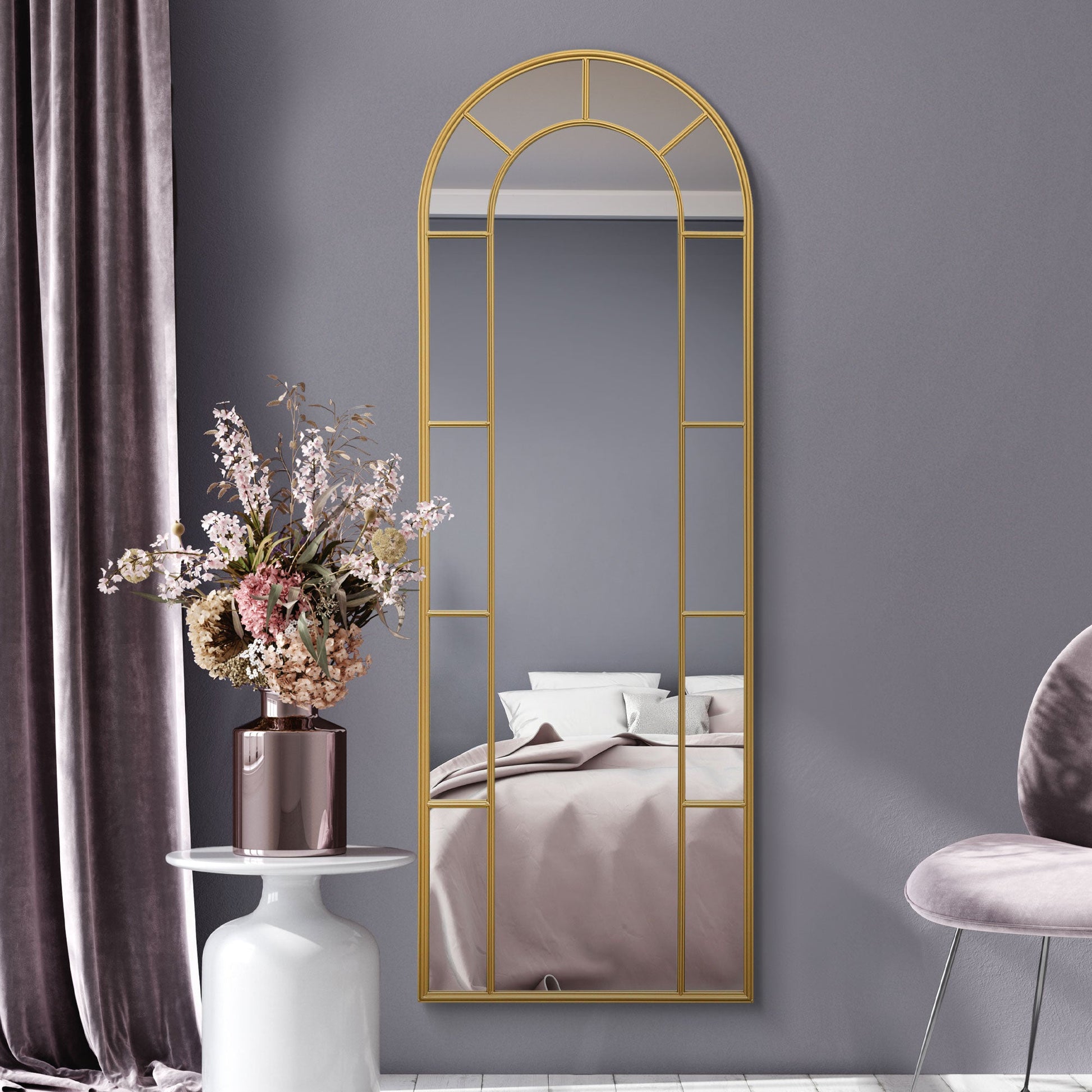 The Luxe Arched Gold Leaner Mirror 67" X 24" (170CM X 60CM)-2