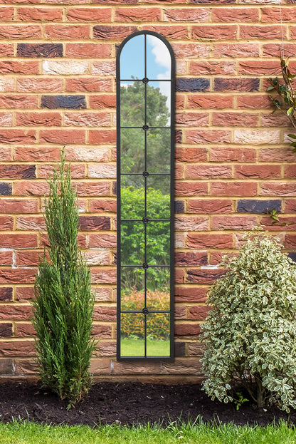 The Arcadia - Elegant Black Framed Arched Garden Leaner Mirror 67" X 12" (170CM X 30CM)-1