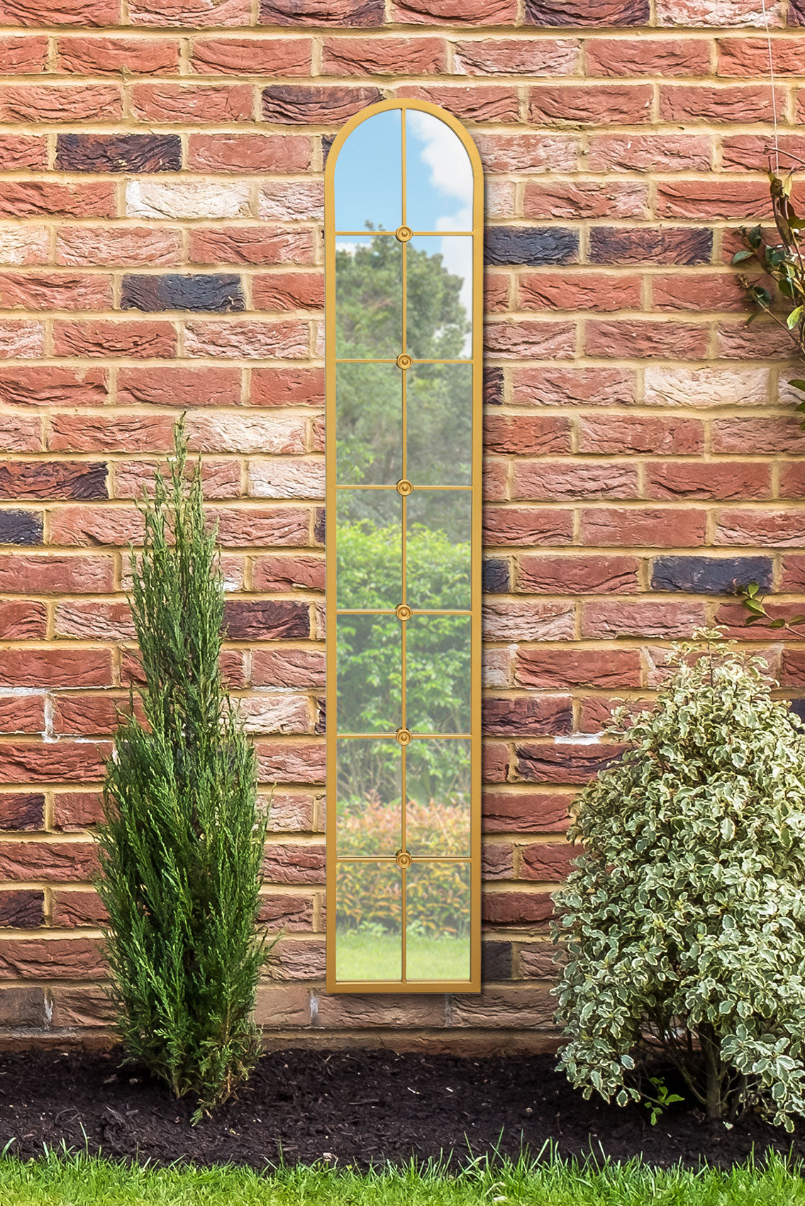 The Arcus - Elegant Gold Arched Leaner Mirror for Garden 67" x 12" (170CM x 30CM)-1