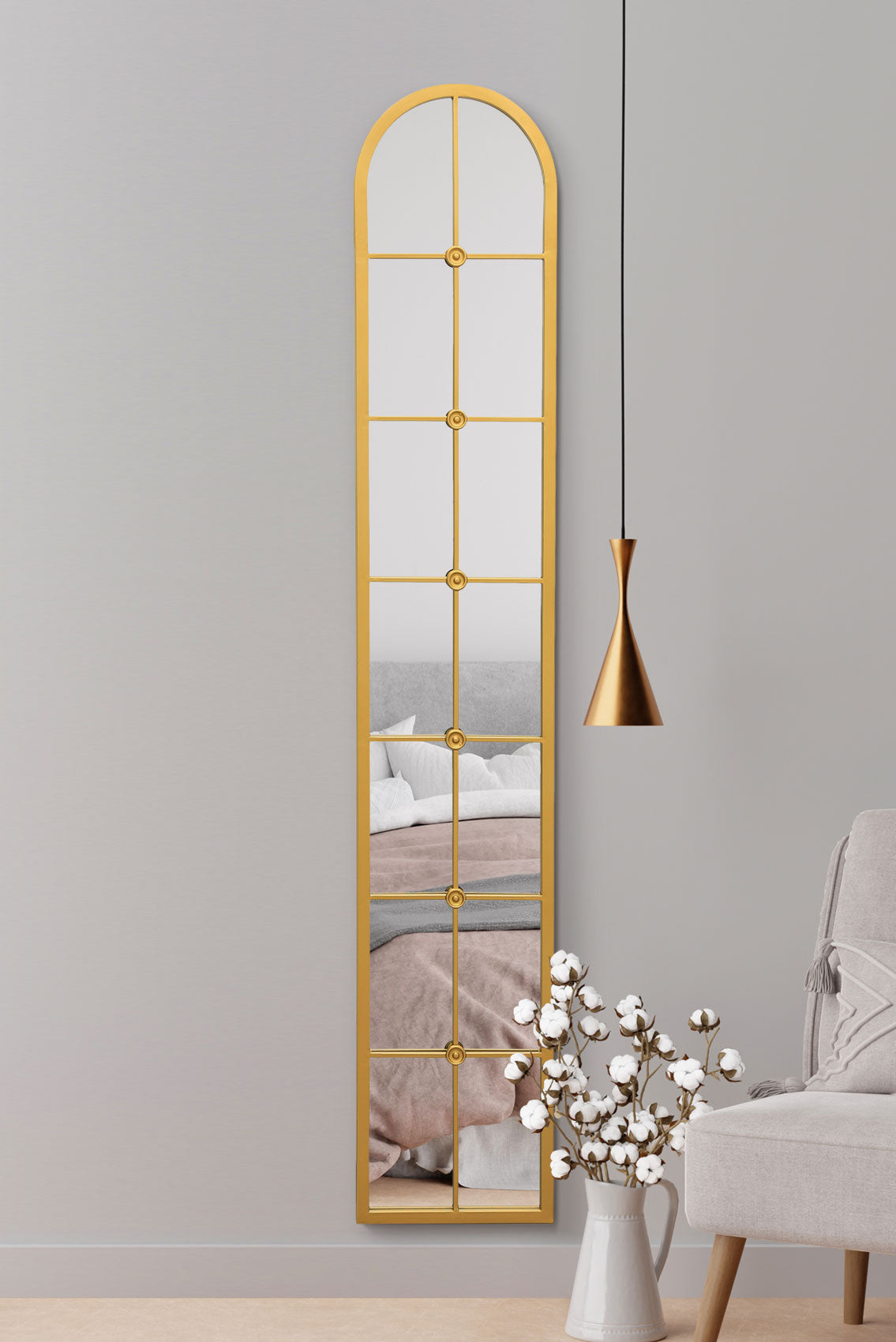 The Elegance - 67" X 12" Gold Arched Leaner Mirror (170CM X 30CM)-1