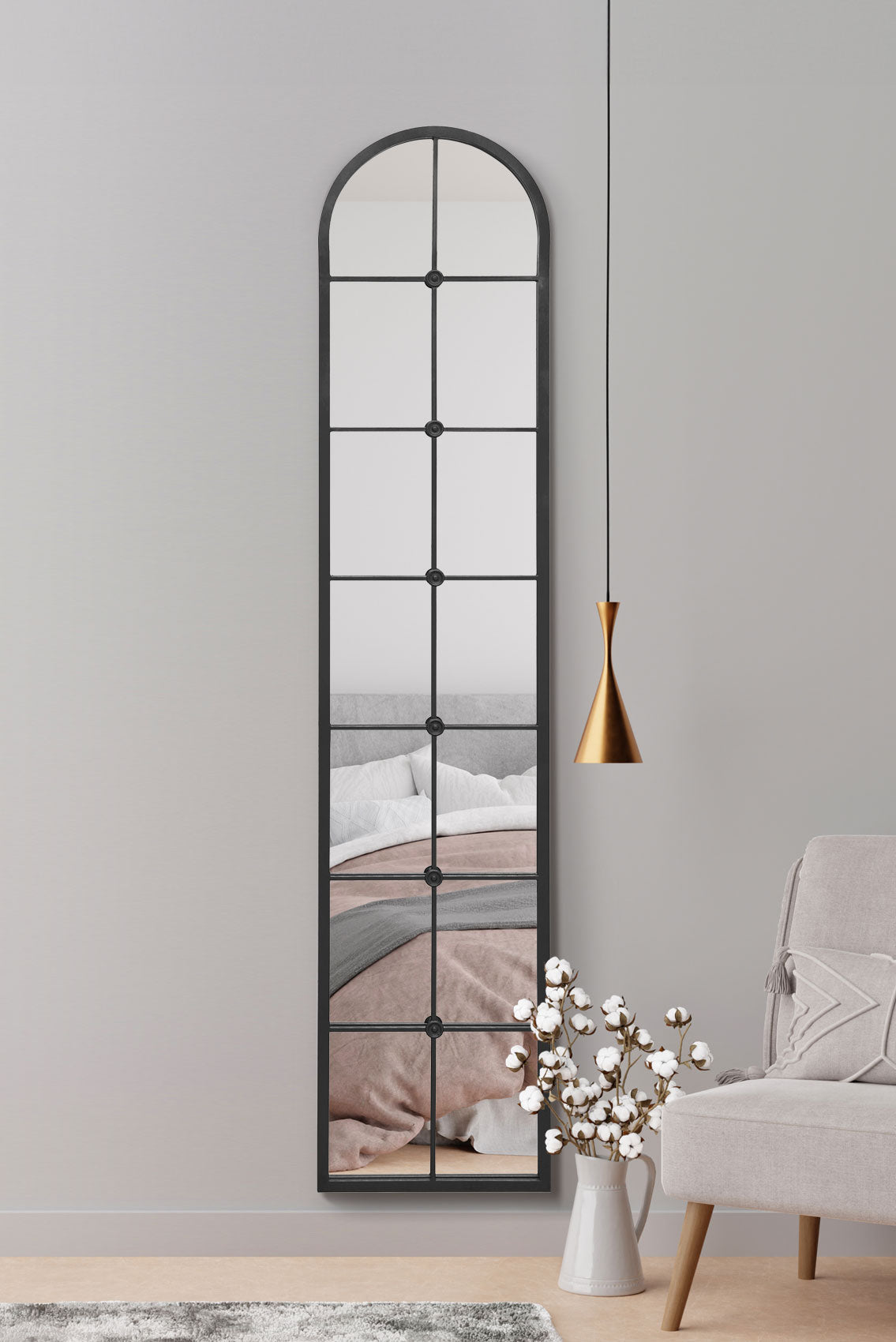 The Arcus - Elegant Black Arched Leaner Mirror 75" x 16" (190CM x 40CM)-1