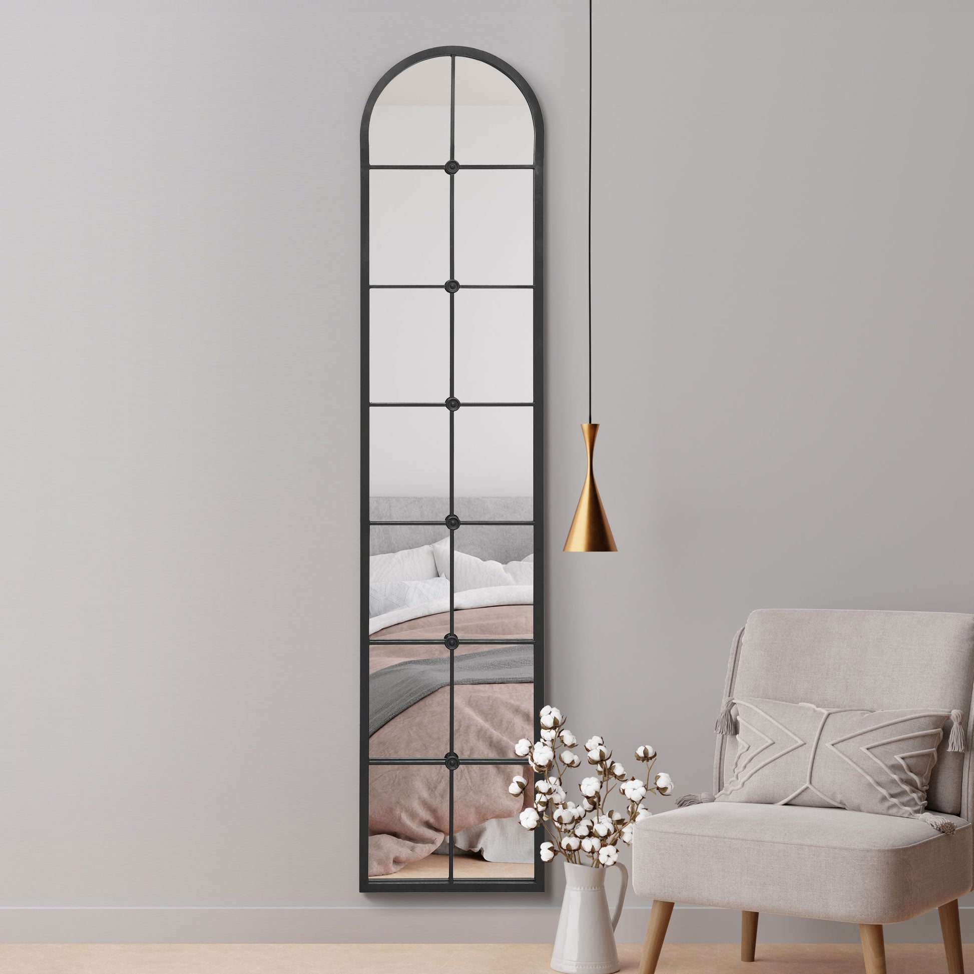 The Arcus - Elegant Black Arched Leaner Mirror 75" x 16" (190CM x 40CM)-2