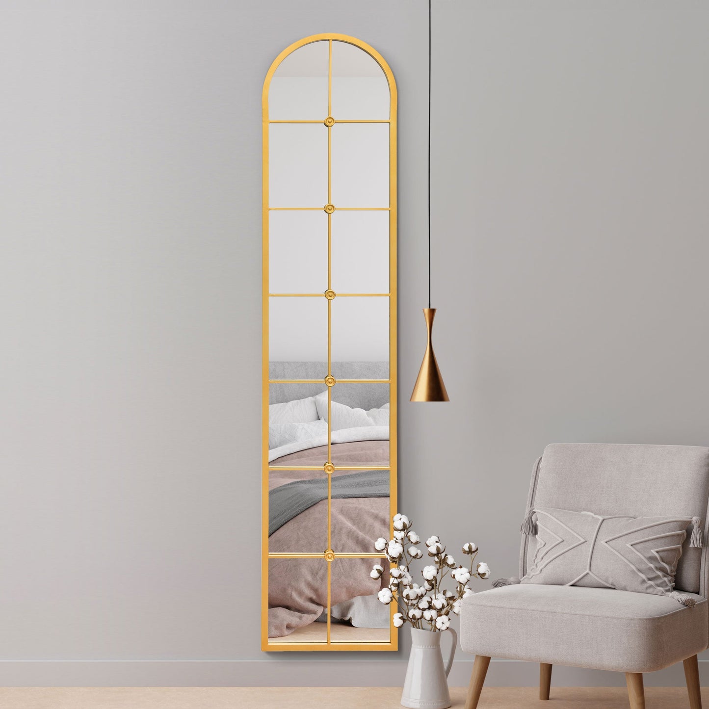 The Elegance - Gold Framed Arched Full-Length Mirror 75" X 16" (190CM X 40CM)-2