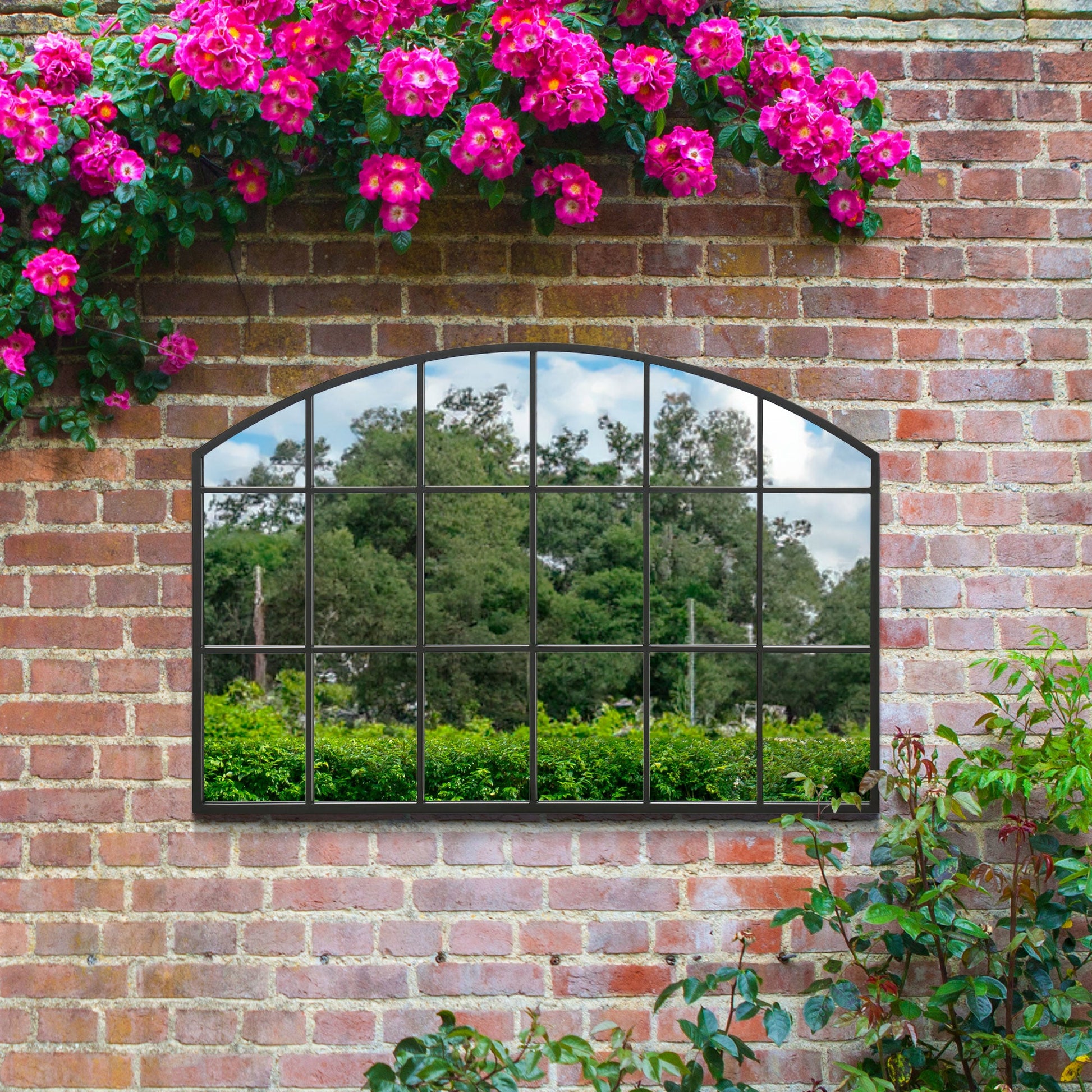 The Arched Elegance - Black Framed Wall Mirror Garden 43" X 29" (110CM X 75CM)-5