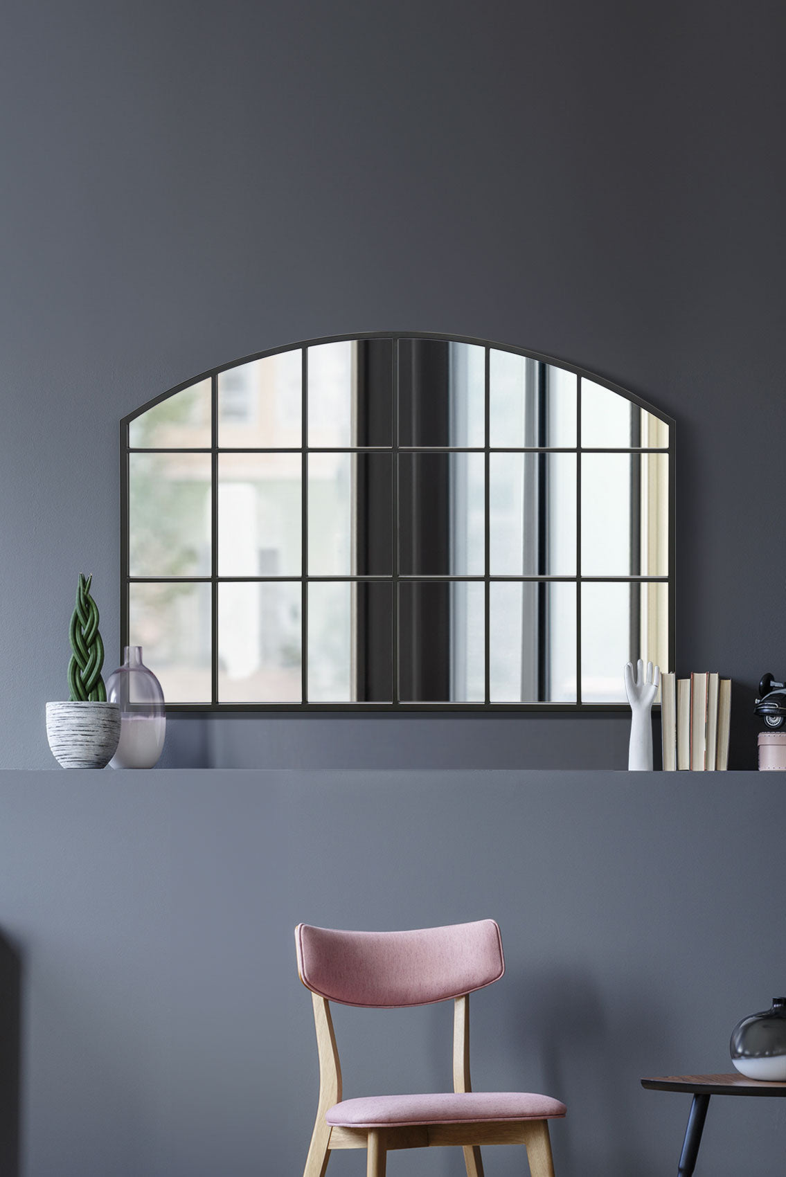 The Arcus - Black Framed Arched Over-Mantle Mirror 43" x 29" (110CM x 75CM)-1