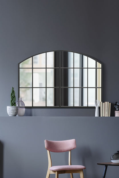 The Arcus - Black Framed Arched Over-Mantle Mirror 43" x 29" (110CM x 75CM)-1