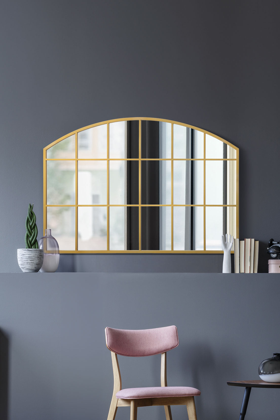 The Elegance - Gold Arched Wall Mirror for Over Mantle 43" X 29" (110CM X 75CM)-1