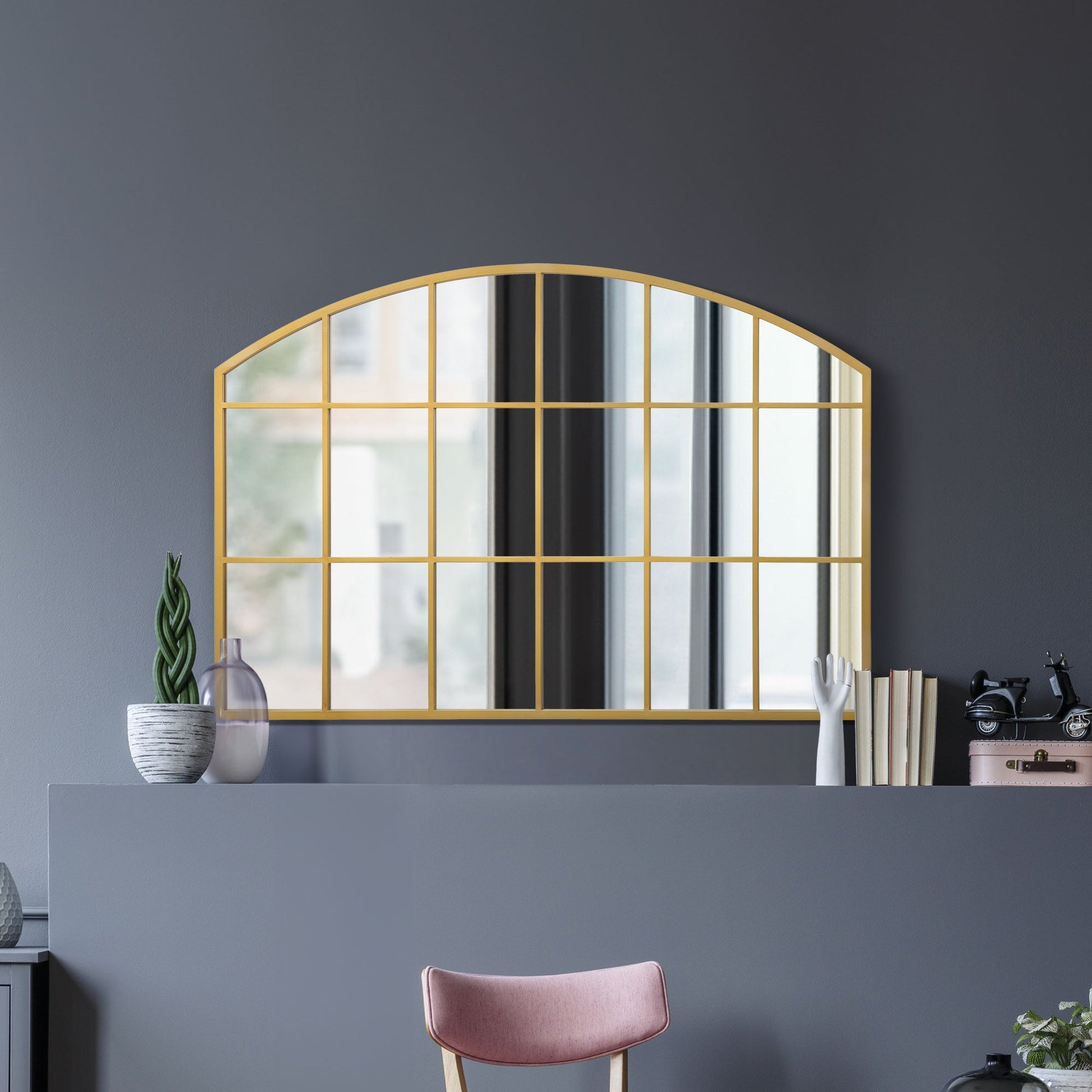 The Elegance - Gold Arched Wall Mirror for Over Mantle 43" X 29" (110CM X 75CM)-2