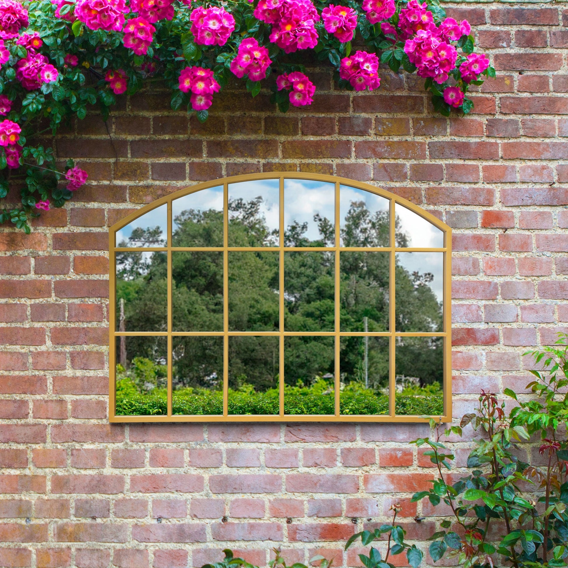 Arched Garden Wall Mirror with Gold Frame - 35" x 26" (90CM x 65CM)-5