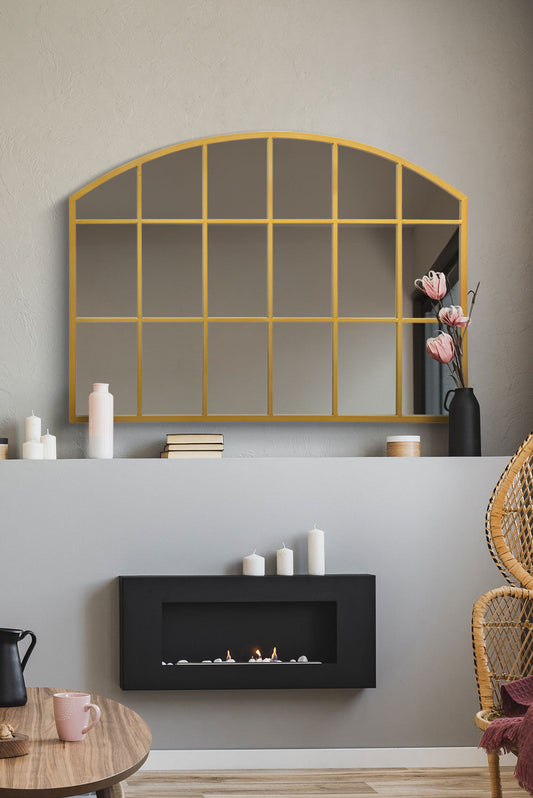 The Elegance - 35" X 26" (90CM X 65CM) Gold Arched Wall Mirror for Over Mantle Display-1