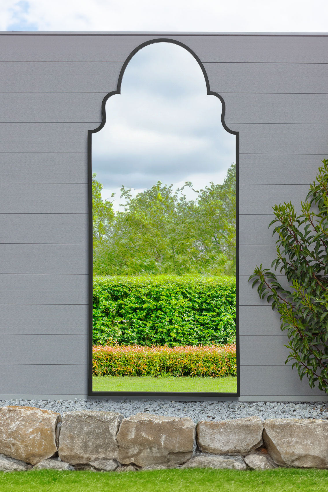 The Arcus - 79" x 33" (200x85CM) Black Framed Arched Full-Length Garden Mirror-1