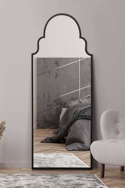 The Arcus - Elegant Black Arched Leaning Wall Mirror 71" x 28" (180CM x 70CM)-1