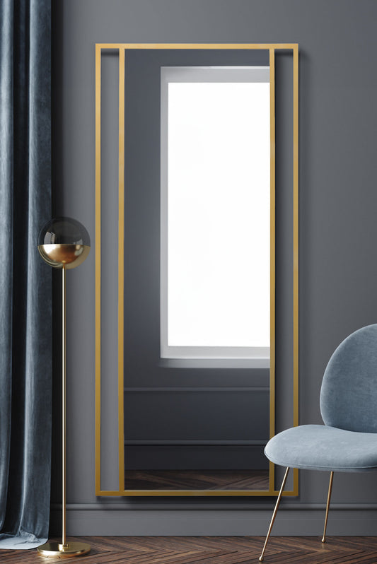 The Fenestra - Elegant Gold Leaning and Wall Mirror 71" x 31" (180 x 80CM)-1