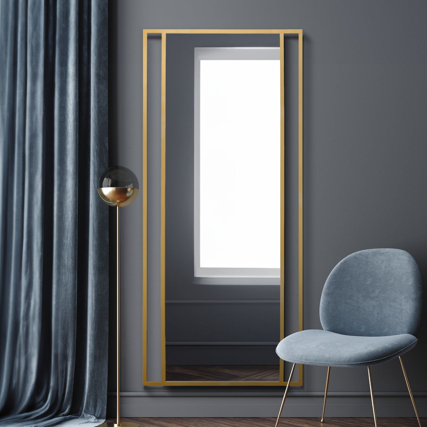 The Fenestra - Elegant Gold Leaning and Wall Mirror 71" x 31" (180 x 80CM)-2