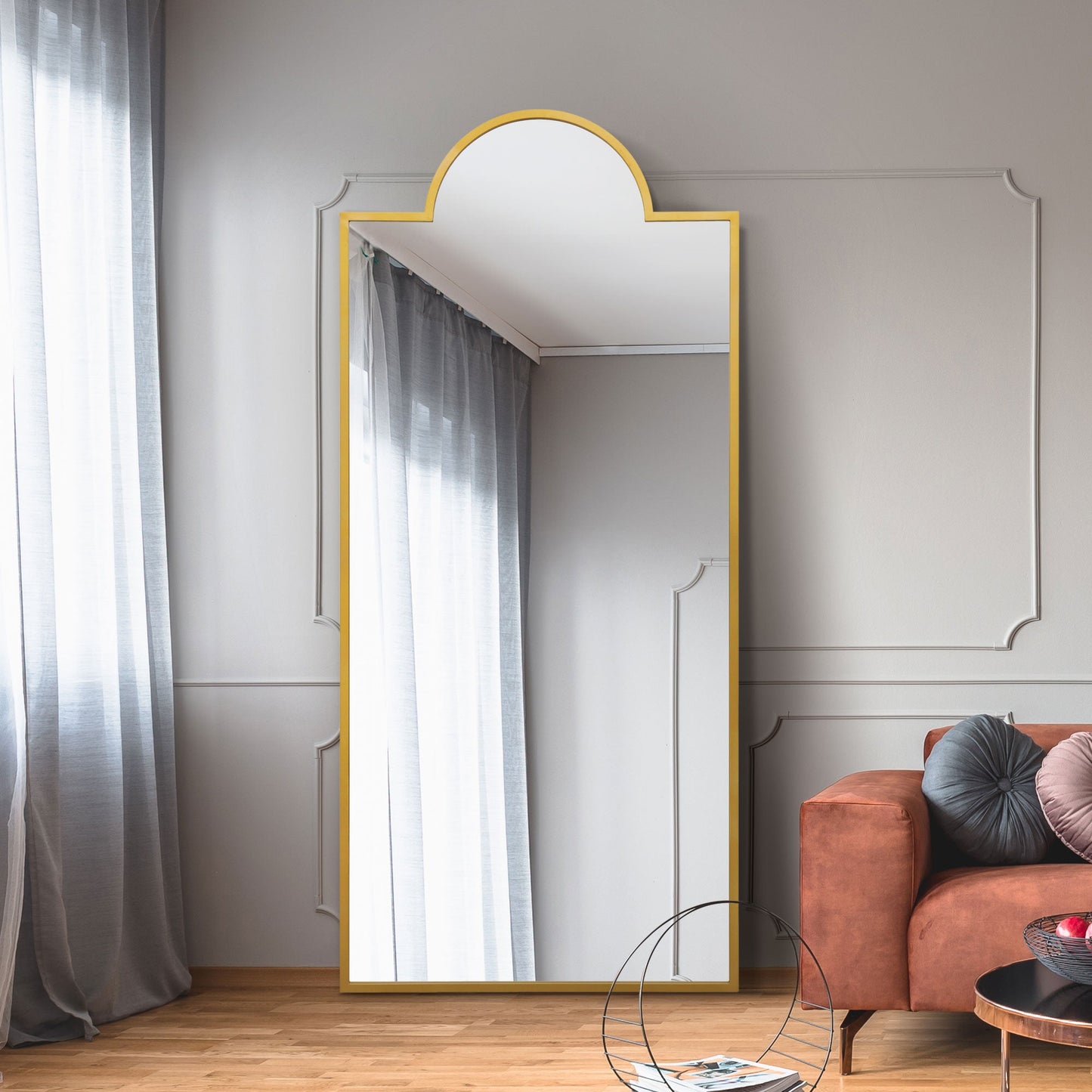 The Fenestra - Elegant Gold Leaning Wall Mirror 75" x 33" (190 x 85CM)-2