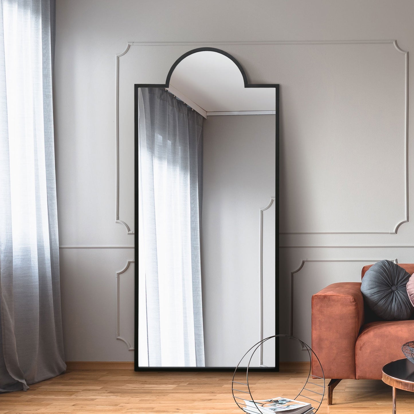 The Fenestra - Modern Black Wall and Floor Mirror 67" x 29" (170 x 75CM)-2