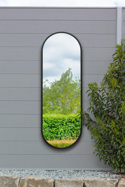 The Vultus - Stylish Black Metal Double Arched Garden Mirror 63" X 22" (160CM X 55CM) Perfect for Indoor and Outdoor Use-1