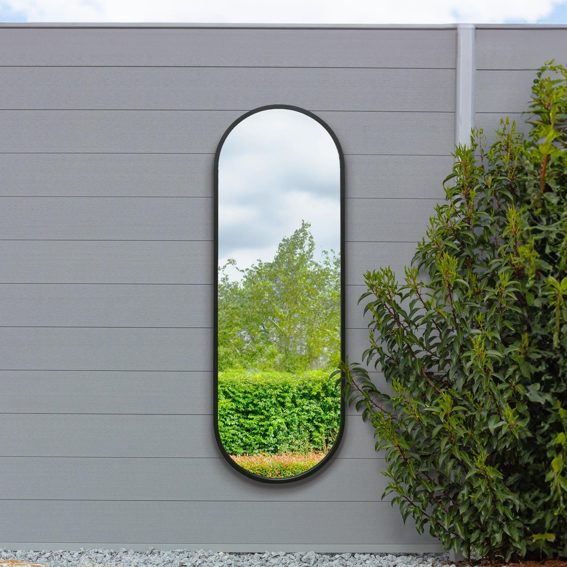 The Vultus - Stylish Black Metal Double Arched Garden Mirror 63" X 22" (160CM X 55CM) Perfect for Indoor and Outdoor Use-5