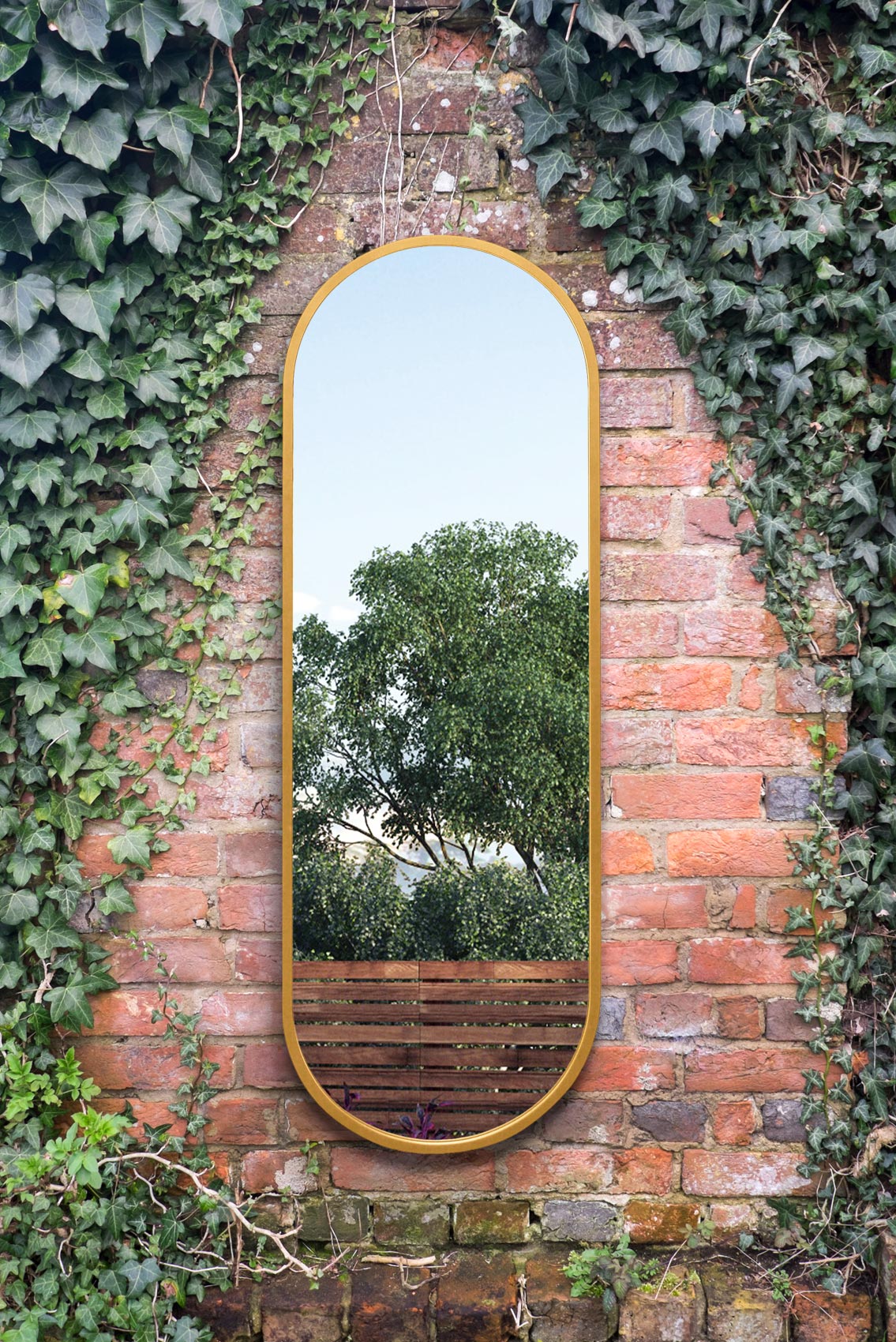 The Vultus - Elegant Gold Metal Double Arch Garden Mirror 63" X 22" (160CM X 55CM) Perfect for Indoor and Outdoor Use-1