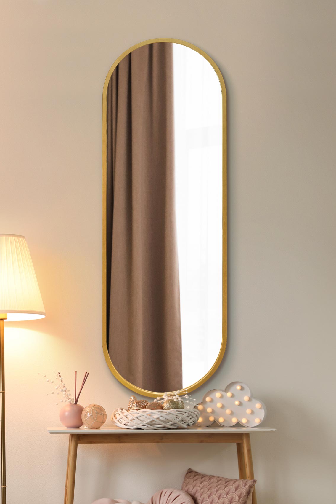 The Vultus - Elegant Gold Metal Double Arch Wall Mirror 63" X 22" (160CM X 55CM) Perfect for Indoor and Outdoor Use!-1