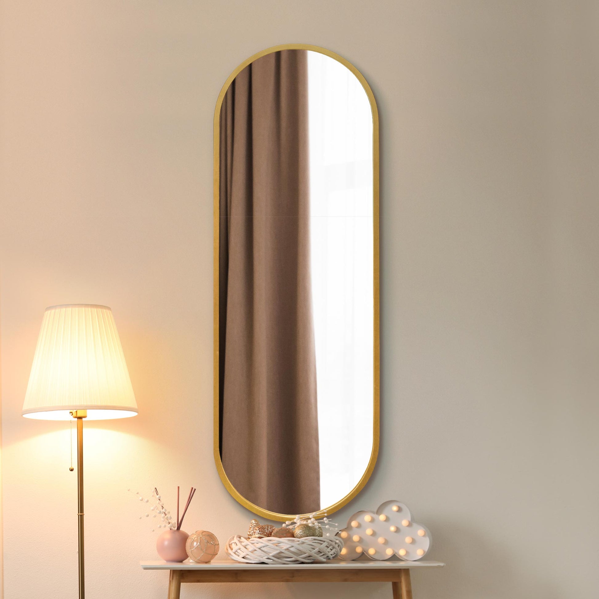 The Vultus - Elegant Gold Metal Double Arch Wall Mirror 63" X 22" (160CM X 55CM) Perfect for Indoor and Outdoor Use!-2