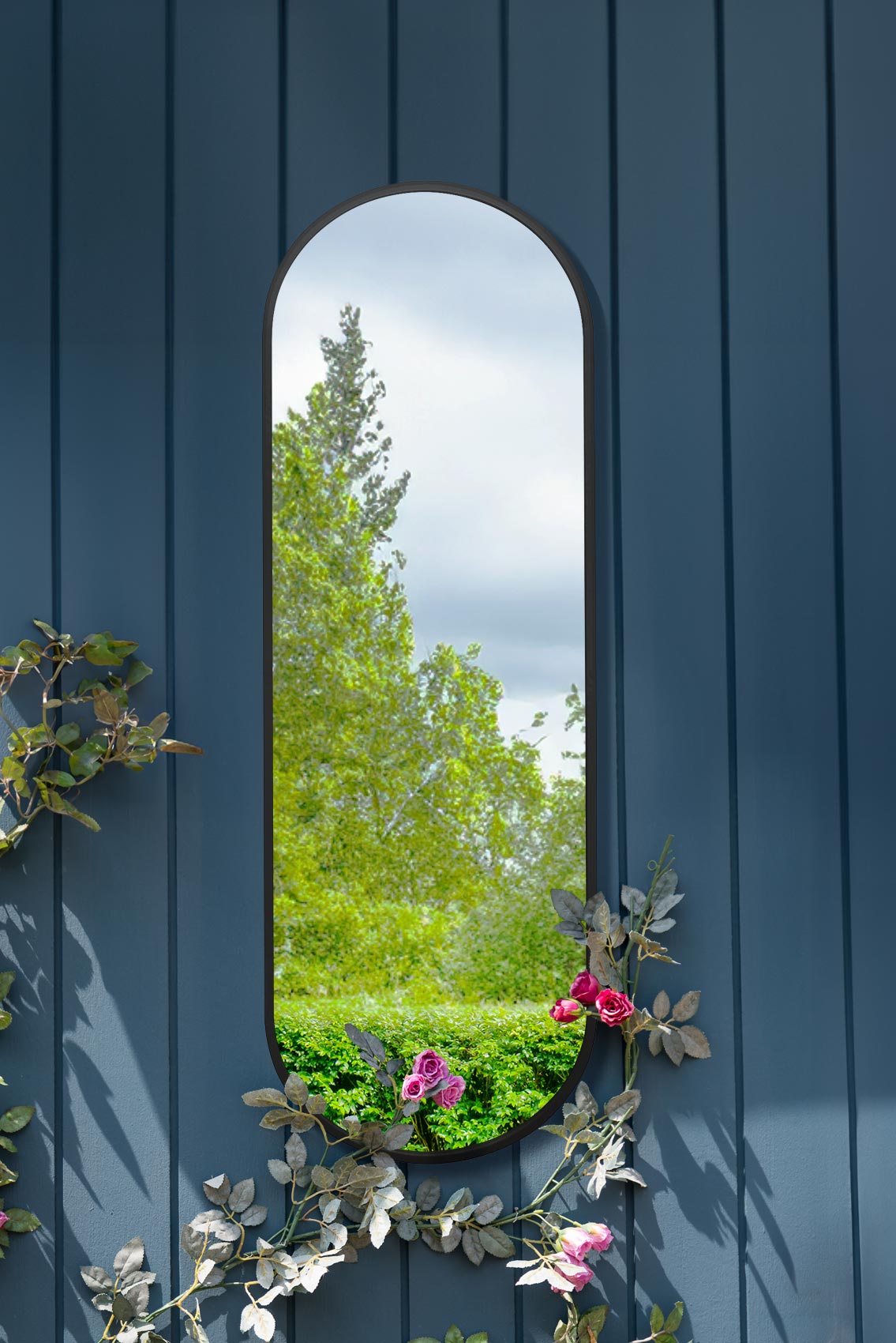 The Vultus - Elegant Black Metal Double Arched Garden Mirror 71" X 24" (180CM X 60CM) Perfect for Indoor and Outdoor Use-1