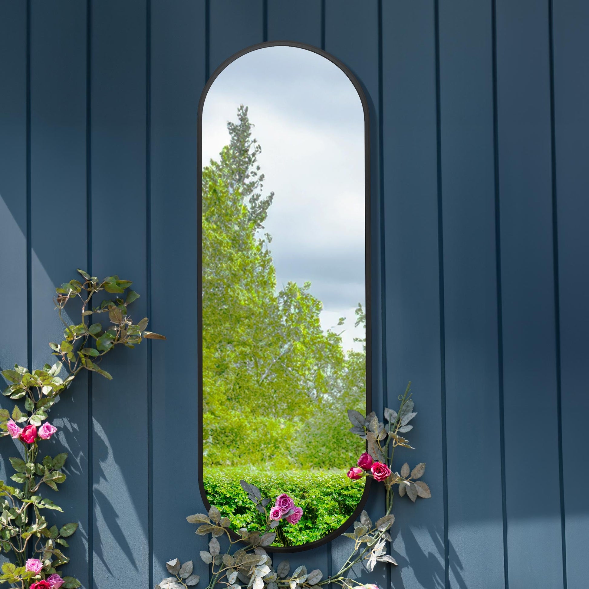 The Vultus - Elegant Black Metal Double Arched Garden Mirror 71" X 24" (180CM X 60CM) Perfect for Indoor and Outdoor Use-5