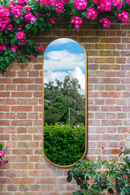 The Vultus - Elegant Gold Metal Double Arched Garden Mirror 71" X 24" (180CM X 60CM) Perfect for Indoor and Outdoor Use-1