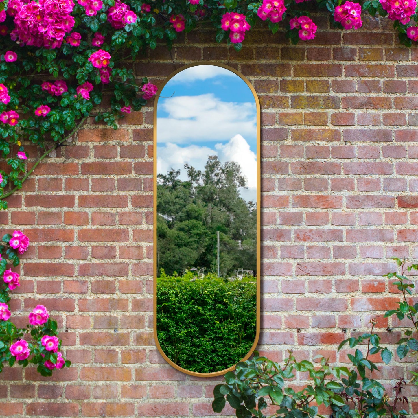 The Vultus - Elegant Gold Metal Double Arched Garden Mirror 71" X 24" (180CM X 60CM) Perfect for Indoor and Outdoor Use-5