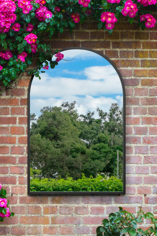 The Arcus - 47" X 31" (120CM X 80CM) Arched Black Metal Garden Mirror for Indoor and Outdoor Use-1