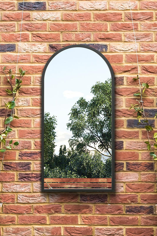 The Arched Elegance - Outdoor and Indoor Black Metal Framed Garden Mirror 31" X 16" (80CM X 40CM)-1