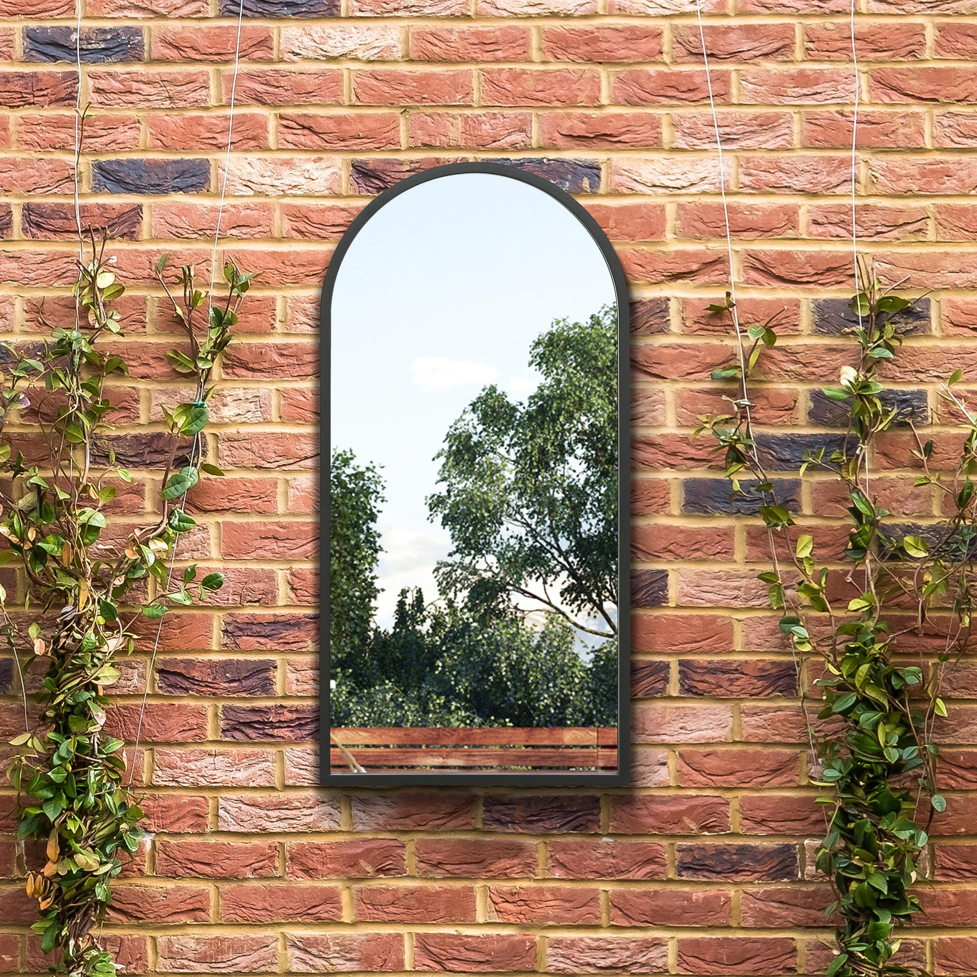 The Arched Elegance - Outdoor and Indoor Black Metal Framed Garden Mirror 31" X 16" (80CM X 40CM)-5