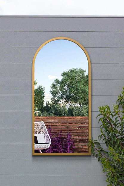 The Arcadia - 31" X 16" (80CM X 40CM) Gold Metal Arched Mirror for Indoor and Outdoor Use-1