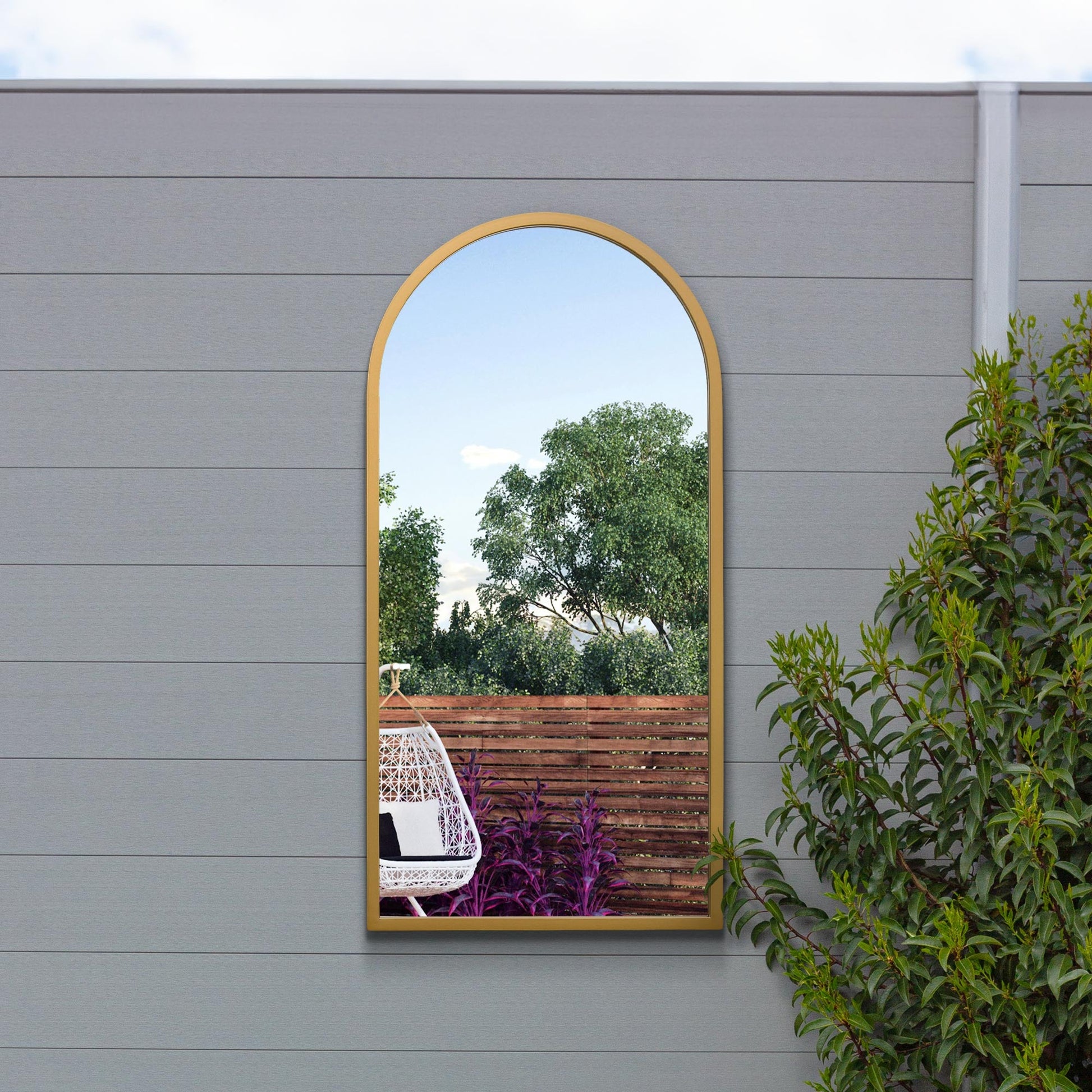 The Arcadia - 31" X 16" (80CM X 40CM) Gold Metal Arched Mirror for Indoor and Outdoor Use-5