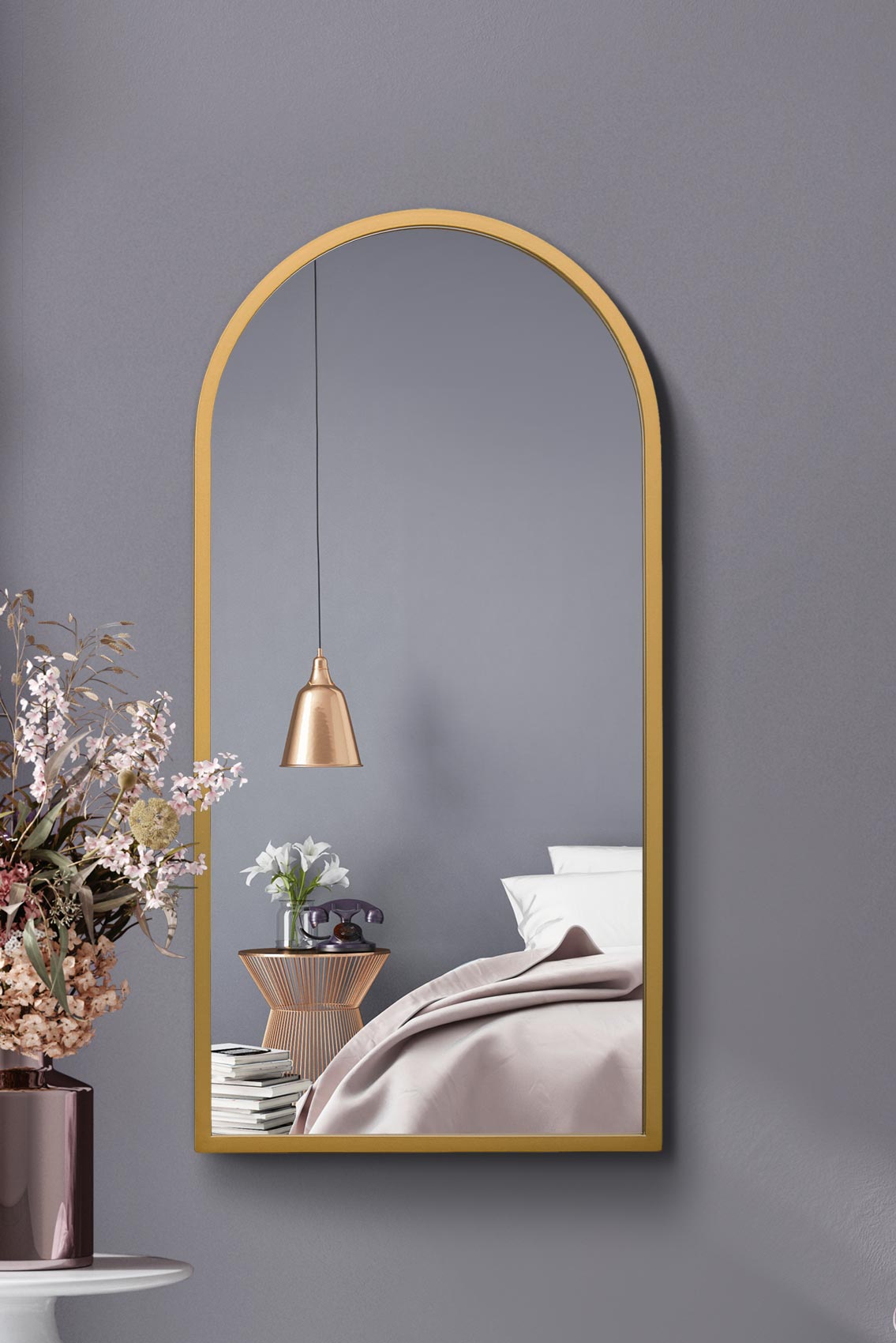 The Elegance - 31" X 16" Gold Metal Arched Mirror for Indoor and Outdoor Use (80CM X 40CM)-1