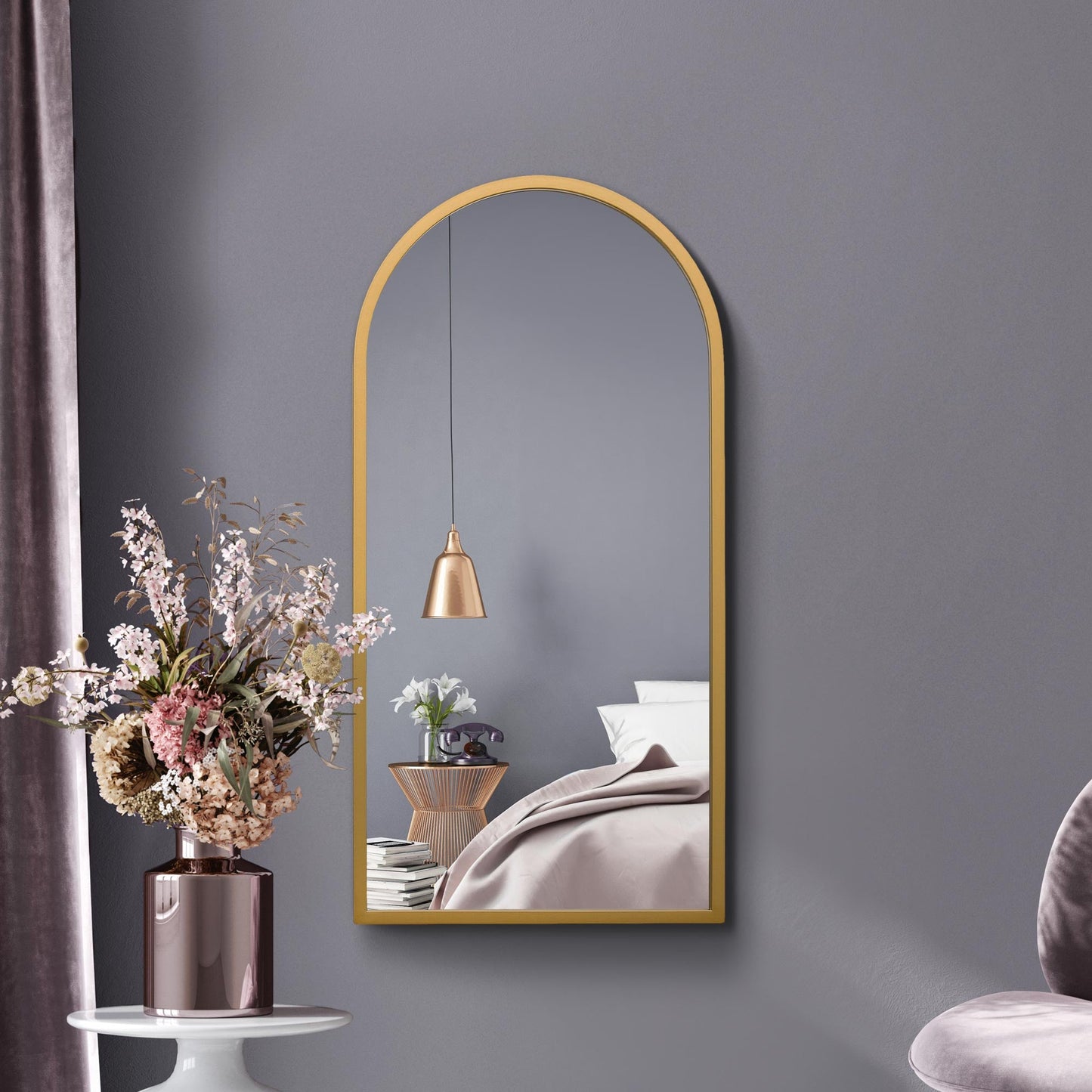 The Elegance - 31" X 16" Gold Metal Arched Mirror for Indoor and Outdoor Use (80CM X 40CM)-2