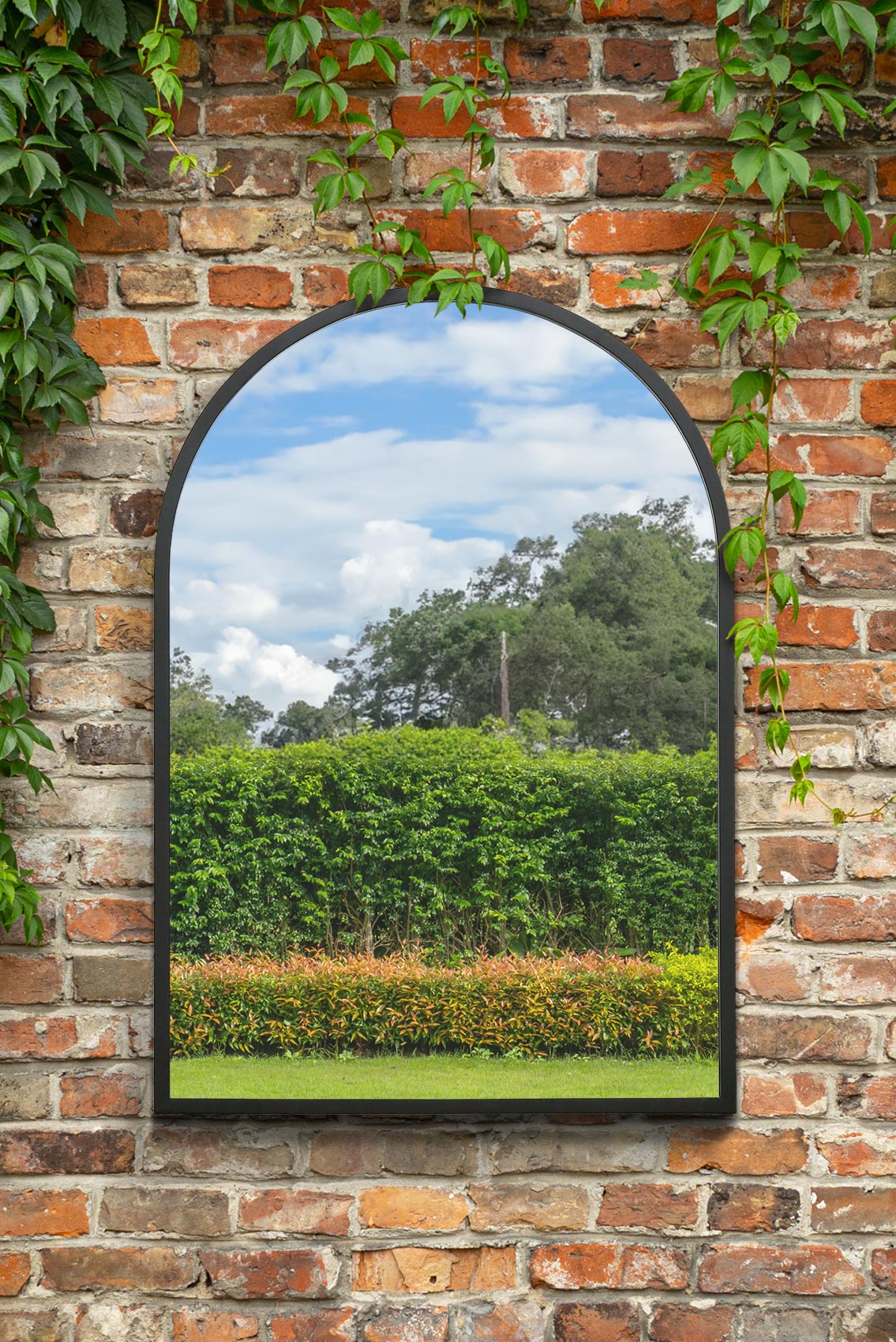 The Arched Elegance - 39" X 27" (100CM X 70CM) Black Metal Framed Garden Mirror for Indoor and Outdoor Use!-1