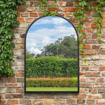 The Arched Elegance - 39" X 27" (100CM X 70CM) Black Metal Framed Garden Mirror for Indoor and Outdoor Use!-5