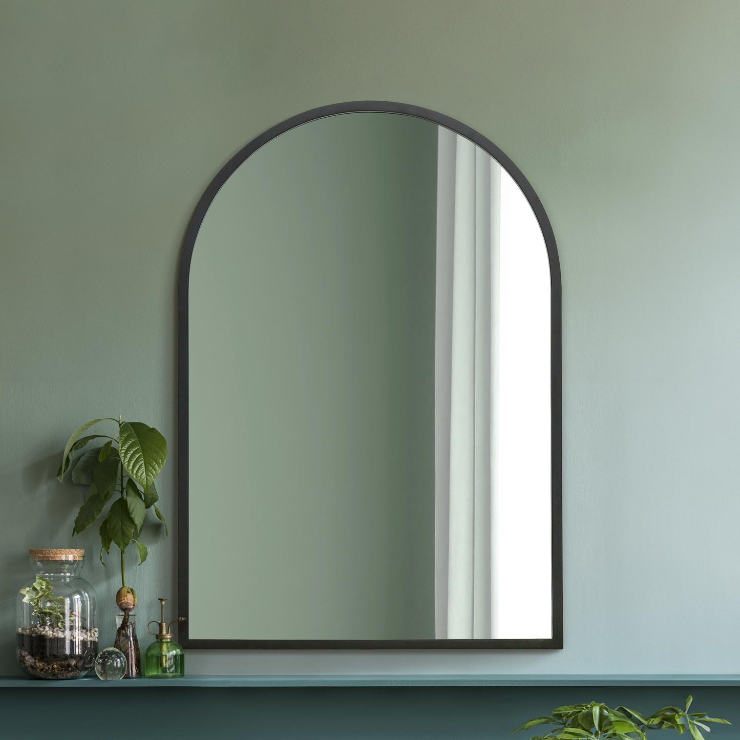 The Arched Elegance - 39" X 27" (100CM X 70CM) Black Metal Framed Wall Mirror for Indoor and Outdoor Use!-2