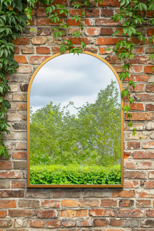 The Arcadia - Elegant Gold Arched Garden Mirror 39" X 27" (100CM X 70CM) for Indoor and Outdoor Use!-1